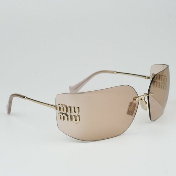 NEW Miu Miu MU54YS ZVN20F Gold Pink Mirror Wraparound Rimless Women Sunglasses